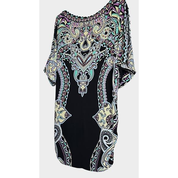 ROZ & ALI COLD SHOULDER SHORT DOLMAN SLV  CREW NECK, WOMAN, 1X, PURPLE TEAL YELL - Picture 6 of 12